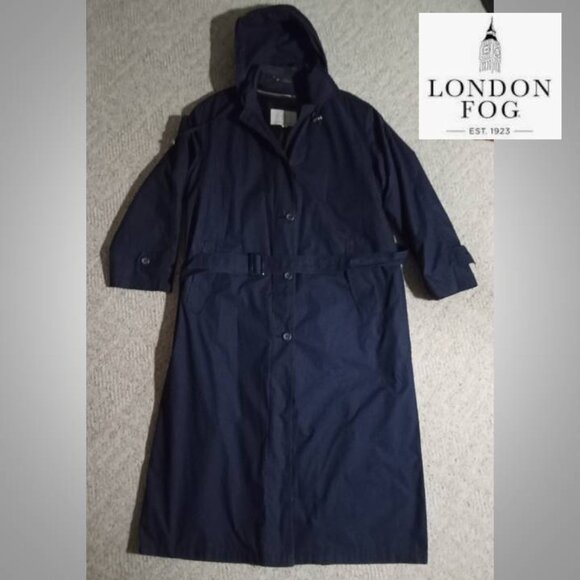 London Fog navy blue trench coat jacket size 14 women's - Picture 1 of 8